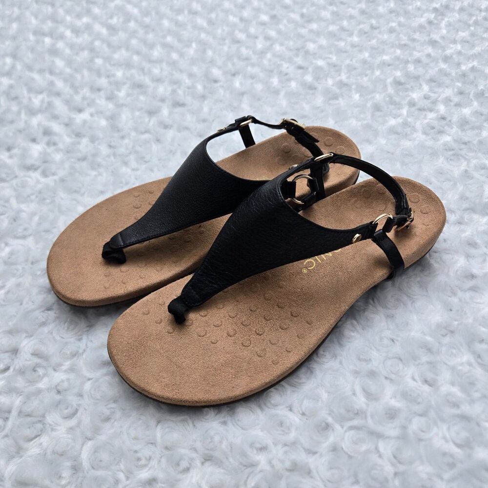 Vionic Kirra Womens Size 10 Black Thong Sandals leather Arch Support Orthopedic